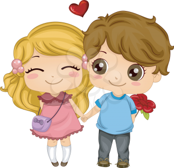 Royalty Free Clipart Image of a Cute Little Couple Holding Hands