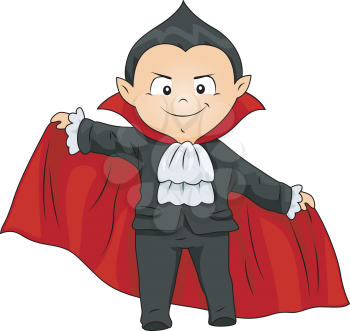 Royalty Free Clipart Image of a Boy in a Vampire Costume