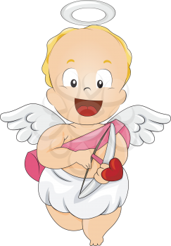 Royalty Free Clipart Image of Cupid With His Bow and Arrow
