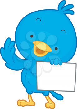 Royalty Free Clipart Image of a Bluebird With a Blank Sign