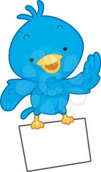 Royalty Free Clipart Image of a Little Bird Holding a Paper in His Feet