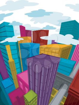 Royalty Free Clipart Image of Coloured Buildings