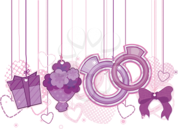 Royalty Free Clipart Image of Wedding Objects on Strings