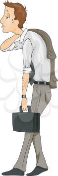 Royalty Free Clipart Image of a Tired Man With a Briefcase
