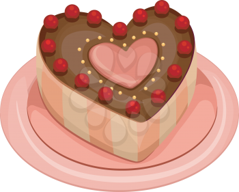Royalty Free Clipart Image of a Heart-Shaped Cake With Cherries on Top