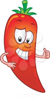 Royalty Free Clipart Image of a Chili Pepper Giving a Thumbs Up