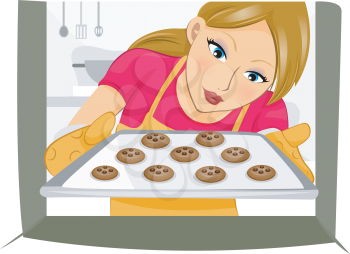 Royalty Free Clipart Image of a Woman Baking Cookies