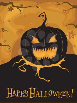 Royalty Free Clipart Image of a Scary Jack-o-Lantern on a Halloween Greeting
