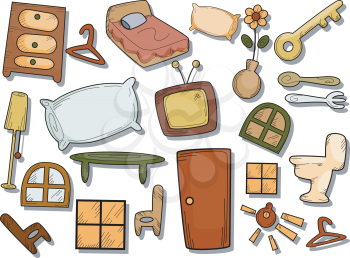 Royalty Free Clipart Image of a Set of Icons Related to Home