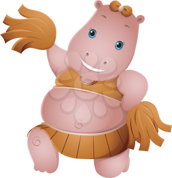 Royalty Free Clipart Image of a Hippo Cheerleader