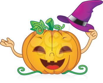 Royalty Free Clipart Image of a Jack-o-Lantern With a Witch's Hat