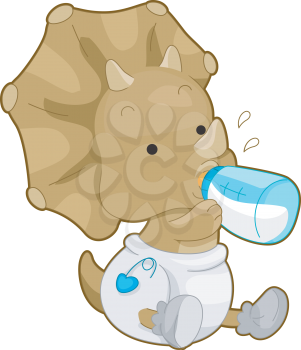 Royalty Free Clipart Image of a Baby Triceratops Drinking From a Bottle