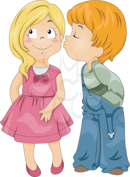 Illustration of a Boy Kissing a Girl on Her Cheek
