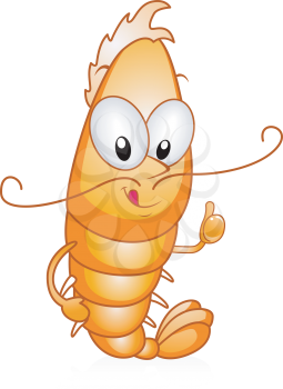 Royalty Free Clipart Image of a Shrimp Giving a Thumbs Up