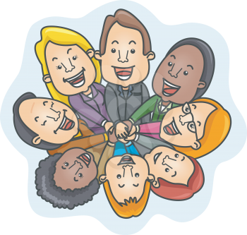 Royalty Free Clipart Image of a Business Team With Hands Linked