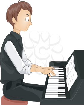 Royalty Free Clipart Image of a Boy Playing the Piano