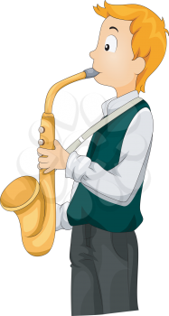 Royalty Free Clipart Image of a Boy Playing a Saxophone