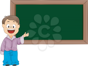 Royalty Free Clipart Image of a Kid at a Chalkboard