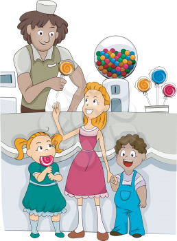 Royalty Free Clipart Image of Children in a Candy Shop