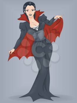 Royalty Free Clipart Image of a Woman in a Vampire Costume