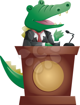 Royalty Free Clipart Image of a Crocodile at a Podium