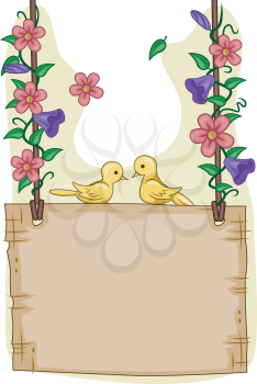 Royalty Free Clipart Image of Two Birds on a Board