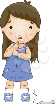Royalty Free Clipart Image of a Girl Who Burned Their Finger on a Candle