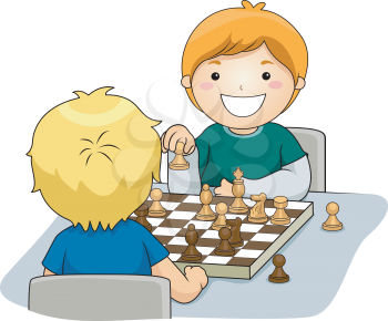 Royalty Free Clipart Image of Two Boys Playing Chess