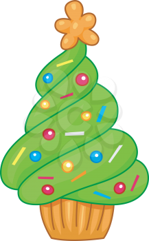 Royalty Free Clipart Image of a Christmas Tree Cupcake