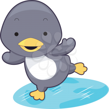 Royalty Free Clipart Image of a Penguin on Ice