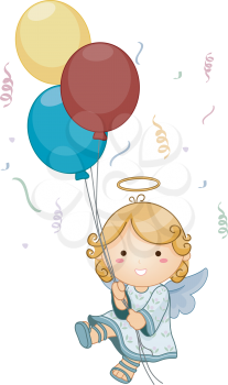 Royalty Free Clipart Image of an Angel Holding Balloons
