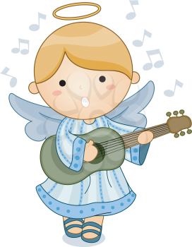 Royalty Free Clipart Image of an Angel Playing a Guitar