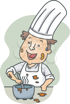 Royalty Free Clipart Image of a Messy Chef