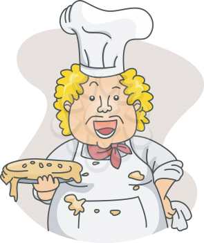 Royalty Free Clipart Image of a Dirty Chef With a Sloppy Pie
