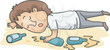 Royalty Free Clipart Image of a Drunk Man Passed Out on the Floor