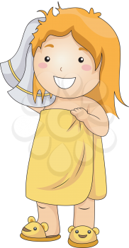 Royalty Free Clipart Image of a Girl Drying Her Hair With a Towel