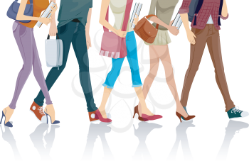 Royalty Free Clipart Image of the Bottom Half of People Walking