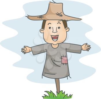 Royalty Free Clipart Image of a Man Scarecrow