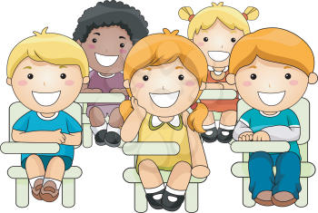 Royalty Free Clipart Image of a Small Group of Children in Class