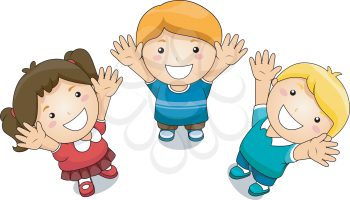 Royalty Free Clipart Image of a Group of Children With Their Hands in the Air