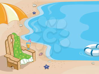 Royalty Free Clipart Image of a Beach Chair By the Water