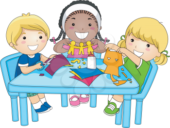 Royalty Free Clipart Image of Children With Paper and Scissors