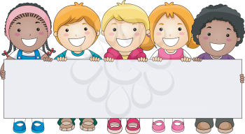 Royalty Free Clipart Image of a Group of Children With a Blank Board
