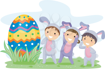 Royalty Free Clipart Image of Children on an Easter Egg Hunt