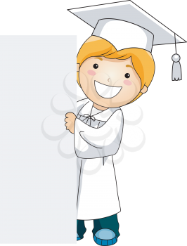 Royalty Free Clipart Image of a Graduate Holding a Banner