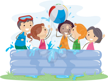 Royalty Free Clipart Image of Children in a Pool