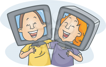 Royalty Free Clipart Image of Two People With Their Heads in a Screen