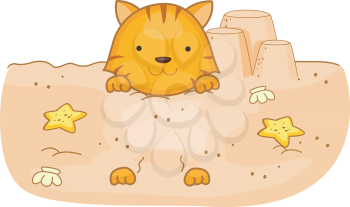 Royalty Free Clipart Image of a Cat in the Sand