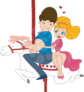 Royalty Free Clipart Image of a Pin-Up Couple on a Carousel