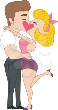 Royalty Free Clipart Image of a Pin-Up Couple Kissing